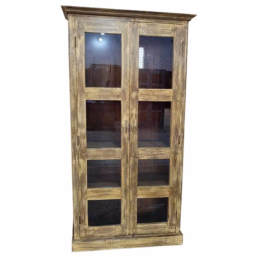Vetrina artigianale in legno WANDERLUST DECO con ante in vetro, stile rustico, colore marrone, L: 100-110 cm, P: 40-45 cm, H: 170-180 cm – 2
