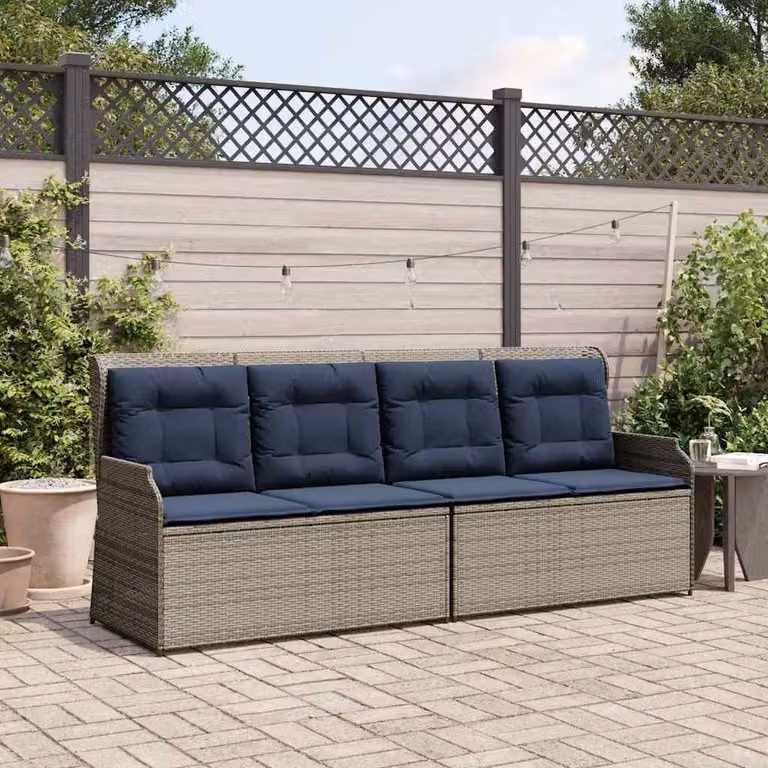 Maison Exclusive - Panchina da giardino per 2 persone, grigia e blu navy, in rattan sintetico