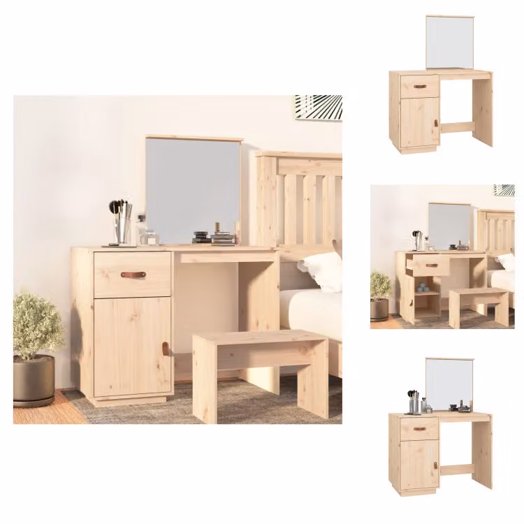 vidaXL Tavolino da toilette 95x50x134 cm in legno di pino massiccio - Tavolini da toilette