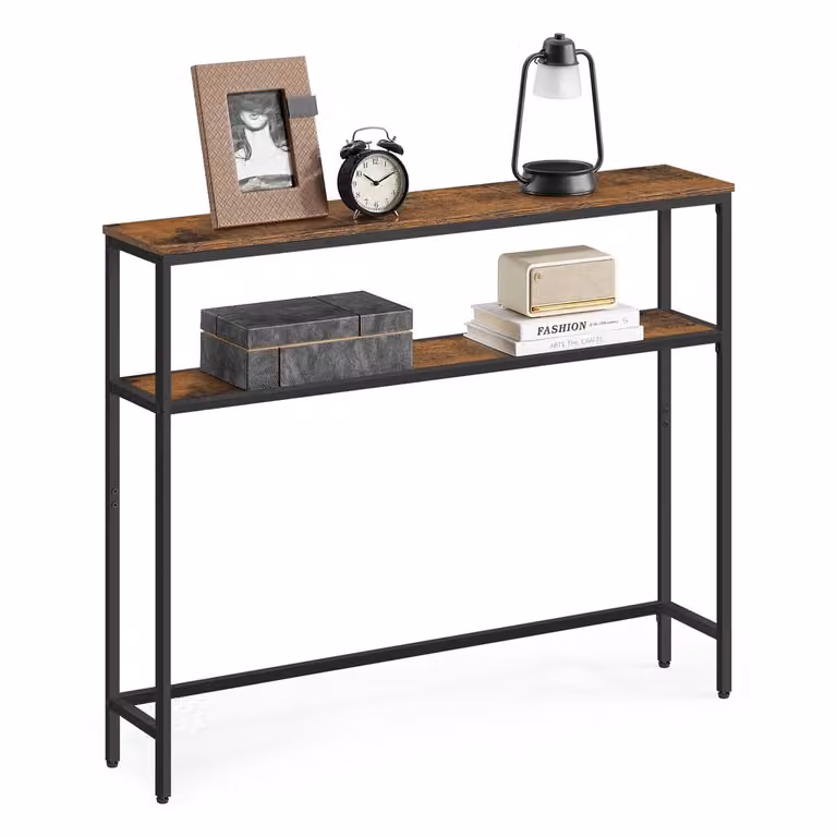 Consolle da Ingresso Moderna con 2 Ripiani, Marrone Vintage + Nero Inchiostro / 100l cm