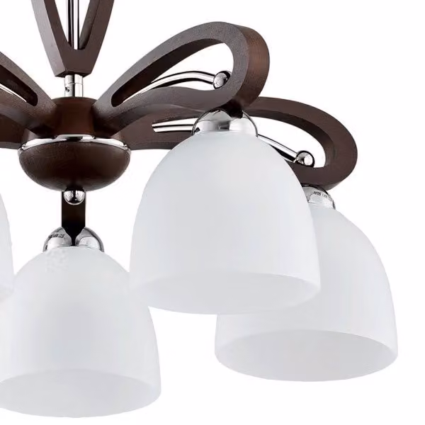 Lampadario Alfa Gracja Vigo in legno e vetro, dimmerabile, per soggiorno e sala da pranzo, 5 x E27, bianco e marrone – 2