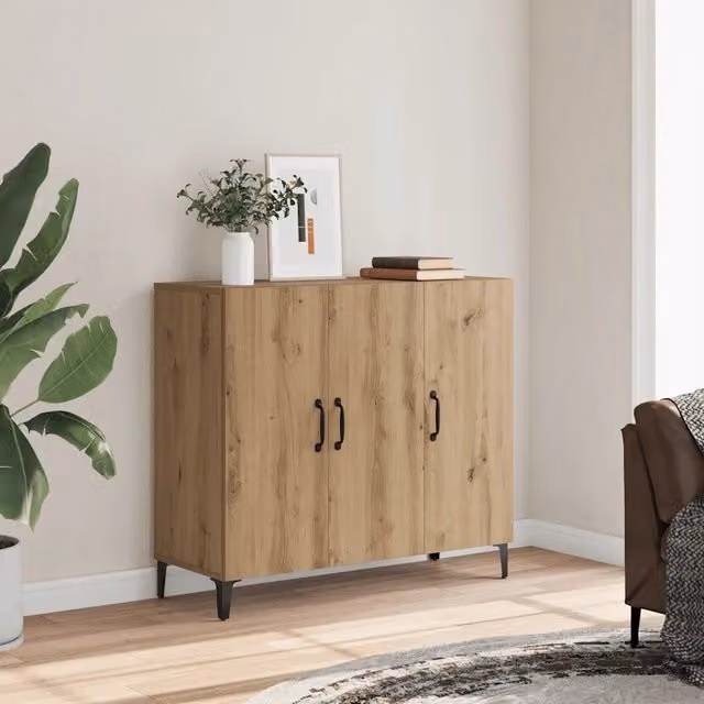 Credenza in stile industrial vidaXL in legno e metallo, colore marrone, L 90 cm x P 34 cm x H 80 cm – 1