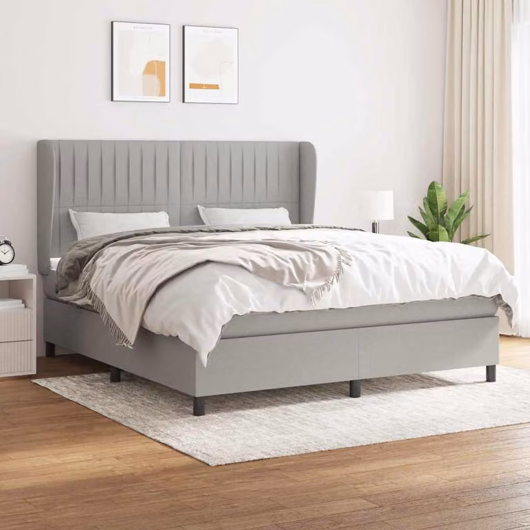 vidaXL Giroletto a Molle con Materasso in Tessuto Grigio Chiaro e Bianco, L/P/H: 160 x 200 cm