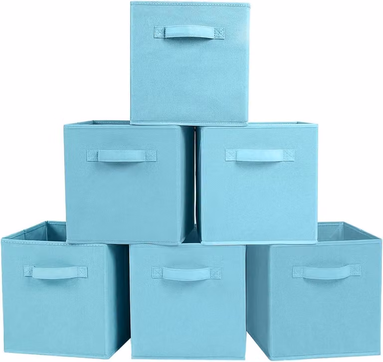 Contenitore organizer per tessuti, 6 cubi pieghevoli, colore azzurro cielo, per l'organizzazione della casa