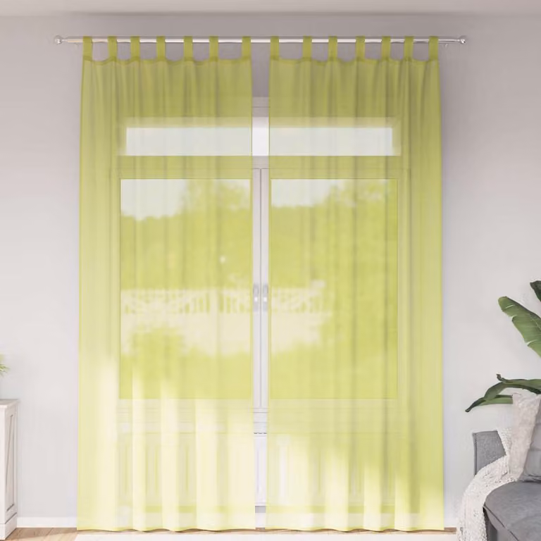 Set di 2 tende in voile semi-trasparenti vidaXL con linguette, colore verde, L: 140 cm x H: 260 cm