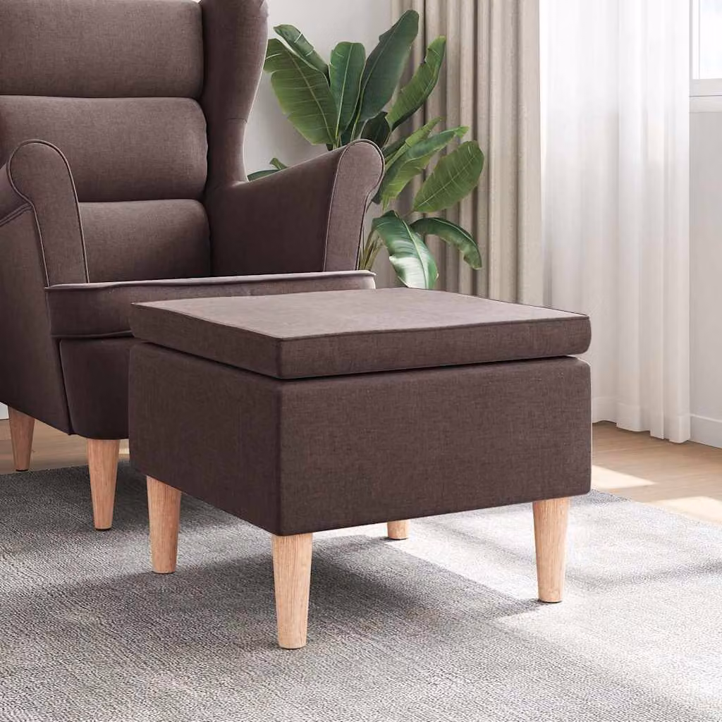 Poggiapiedi vidaXL in tessuto marrone con gambe in legno