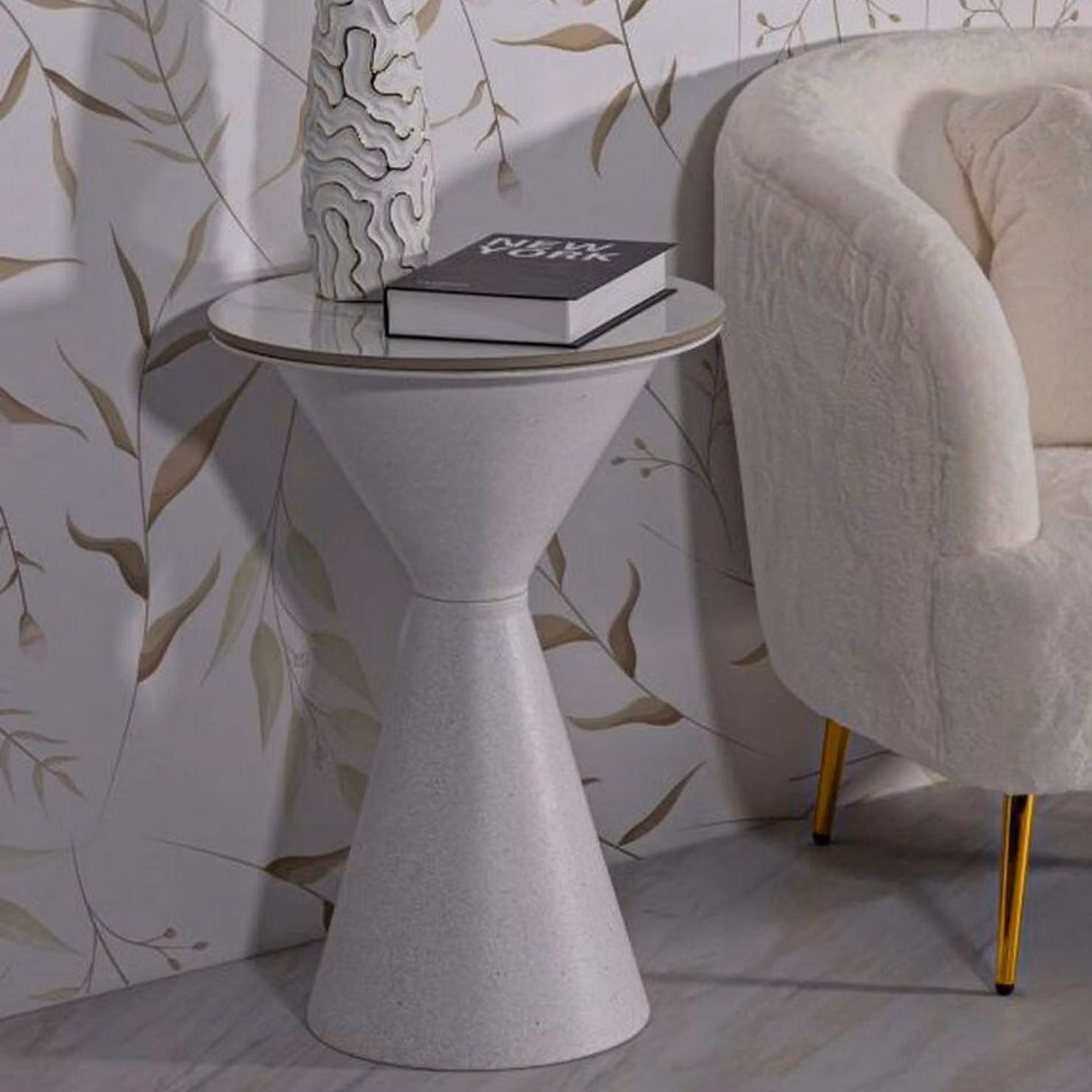 Dmora Tavolino da Salotto Daunia 44x44x63h cm Bianco, Portariviste Forma Conica