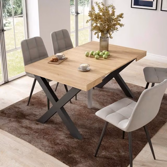 Consolle allungabile, 58 fino 140x90x73cm, Per 6 persone, Gambe in legno, colore Rovere RF2726