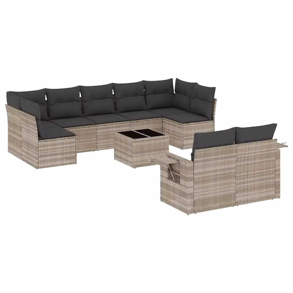 Set Divano da Giardino vidaXL 10 Pezzi a Forma di L con Cuscini e Tavolino, Polyrattan e Metallo, Grigio – 2