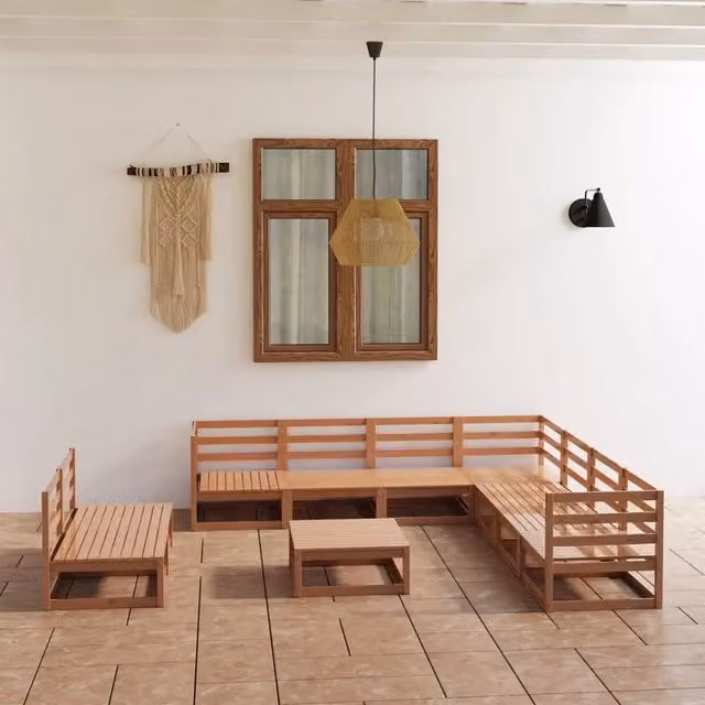 Set Salotto da Giardino 10pz Marrone Ambra Legno Massello Pino 3075862