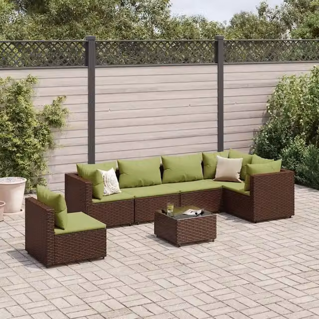 Set Divani da Giardino 7 pz con Cuscini in Polyrattan Marrone 3308182