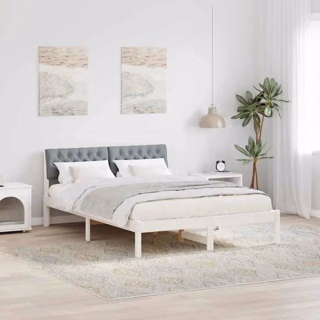 Letto matrimoniale | Letto per adulti | Struttura del Letto Bianco e grigio chiaro 140 x 200 cm
