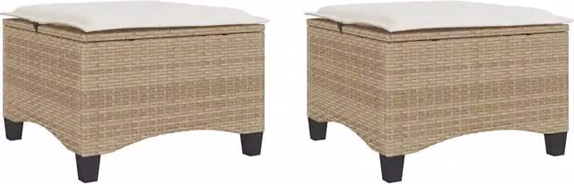 Set di 4 sgabelli da giardino in polyrattan con cuscini beige DESIGN IN L/P/H: 55 x 55 x 36 cm