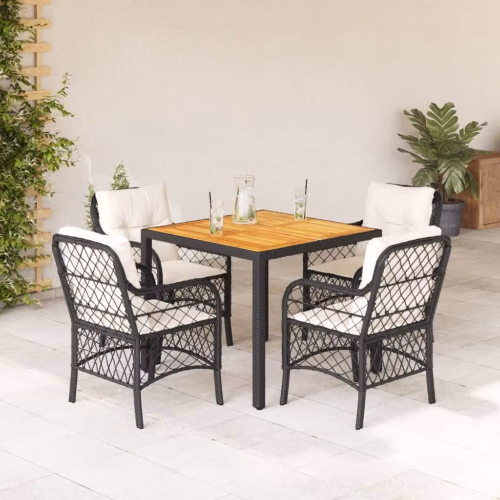 Maison Exclusive - Set da Pranzo da Giardino 5 pz Nero con Cuscini in Polyrattan