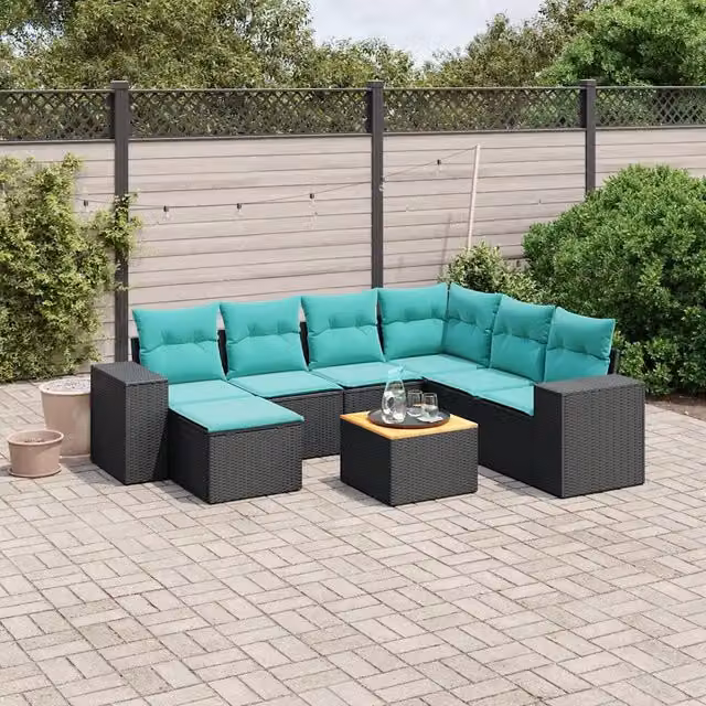Set Divani da Giardino 8 pz con Cuscini Nero in Polyrattan 3225560