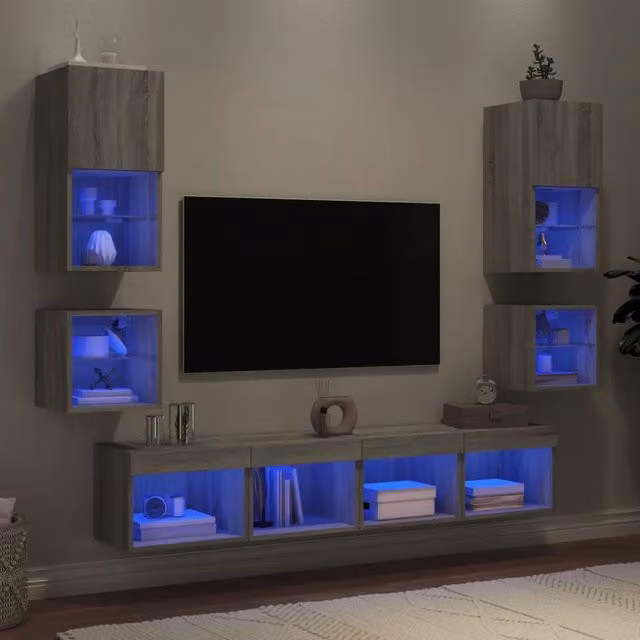 Mobili TV a Muro con LED 8pz Grigio Sonoma Legno Multistrato 3216595