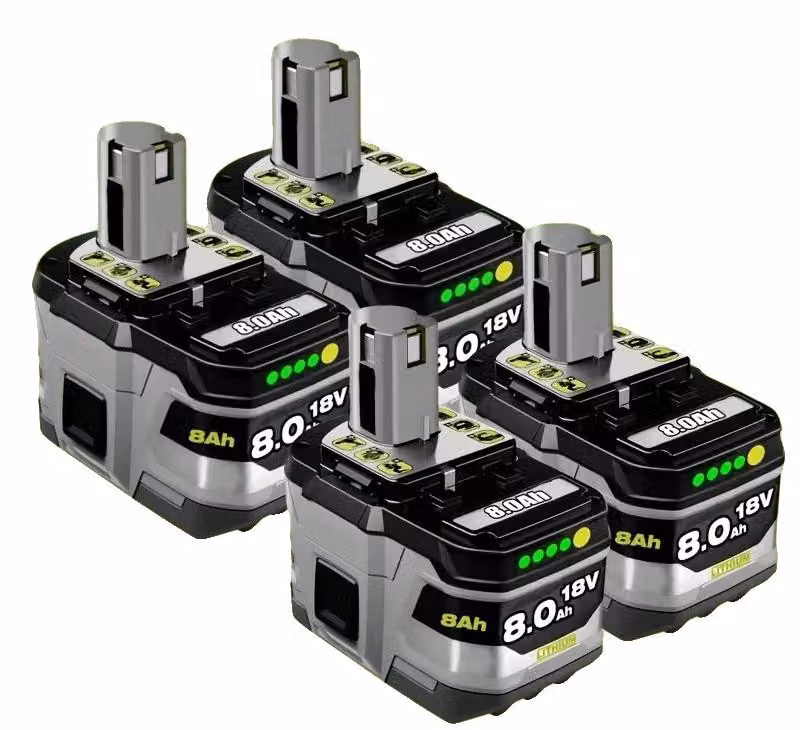 Batteria agli ioni di litio, 18V, capacità 8000mAh, RYOBI 18V 8.0Ah, confezione da 4, modello 18V-c