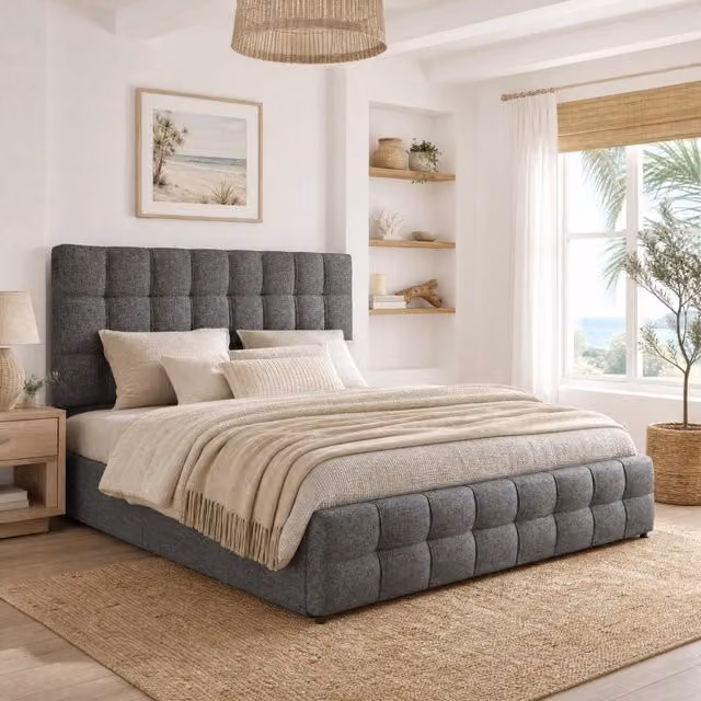 Letto Contenitore REDOM Grigio con 4 Cassetti e Testiera Regolabile L/P: 140 x 200 cm – 1