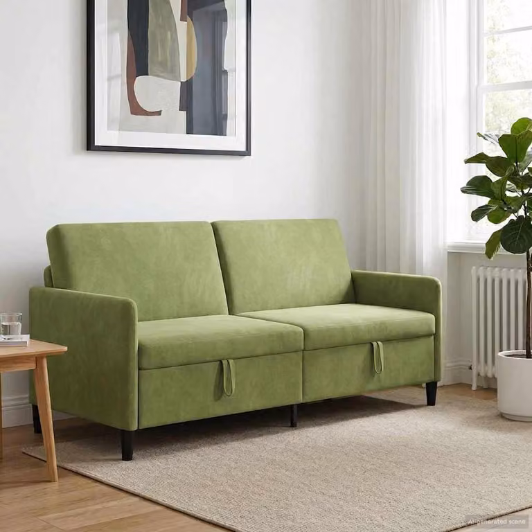 Divano moderno vidaXL con contenitore apribile in tessuto verde, L: 192 cm, P: 78 cm, H: 87 cm