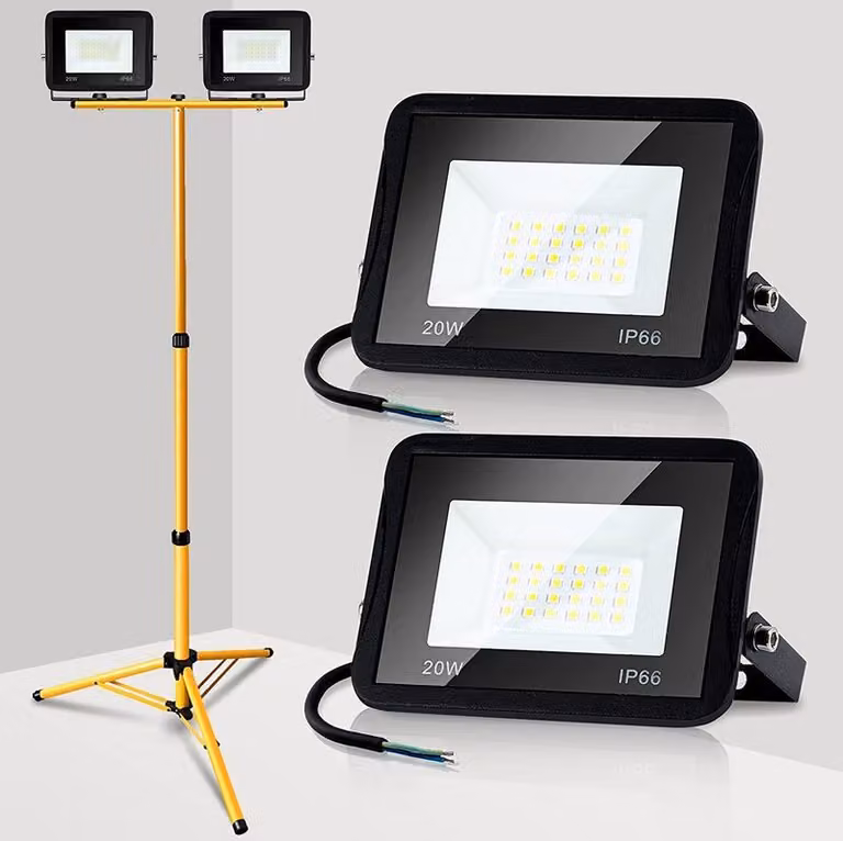 Jopassy Proiettore a LED con treppiede faretto da costruzione faretto IP66 proiettore luci da lavoro per giardino cortile cortile 2X20W bianco freddo