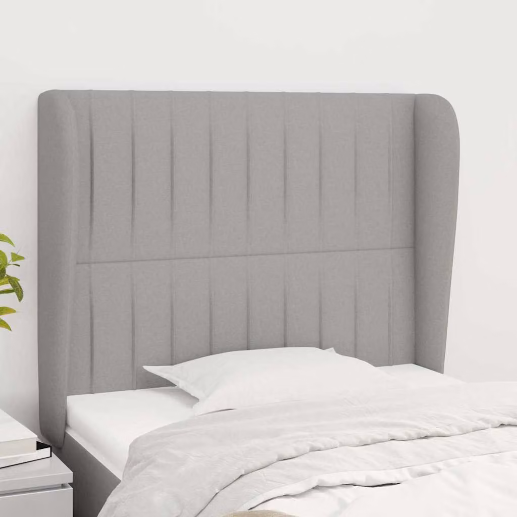 Testiera ad orecchio vidaXL in tessuto grigio chiaro con struttura in legno L: 103 cm, P: 23 cm, H: 118-128 cm