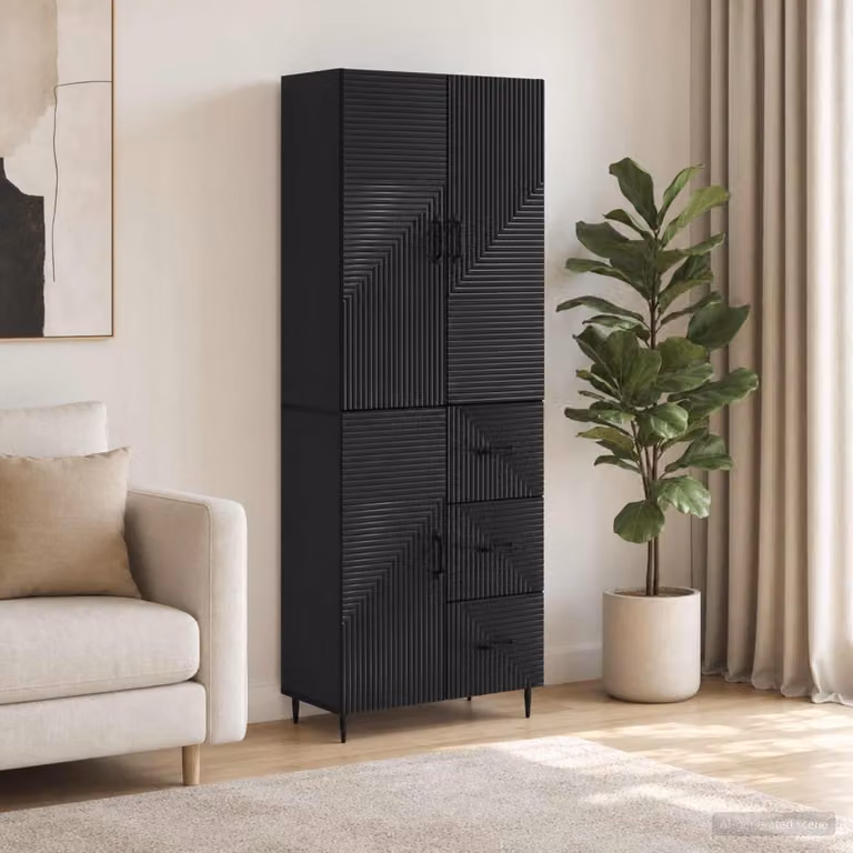 Set di 2 armadi da parete moderni vidaXL in MDF nero opaco L/P/H: 89,5 x 34,5 x 66,0 cm