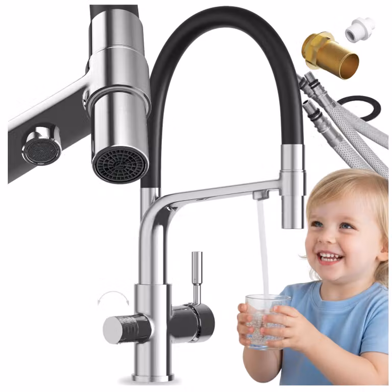 Granitan - Miscelatore cucina - Rubinetto cucina altezza 41 cm - Argento - girevole 360° - UNIVERSAL