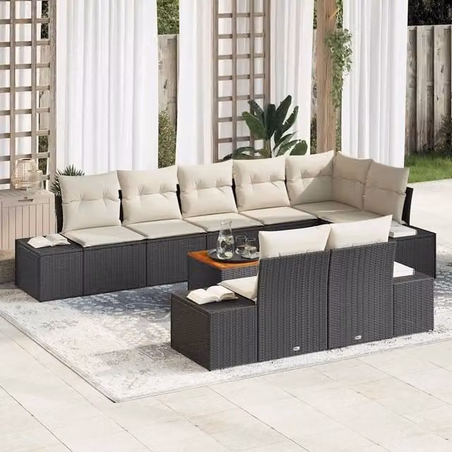 Set Divano da Giardino 9 pz Nero e bianco 3356640