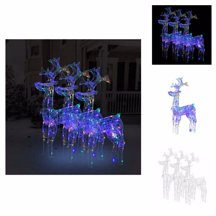 vidaXL Renna decorazione natalizia 3 pz. 60x16x100 cm acrilico - Luci di Natale