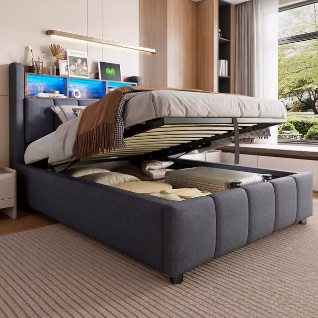 letto imbottito lino grigio 90 x 200 cm