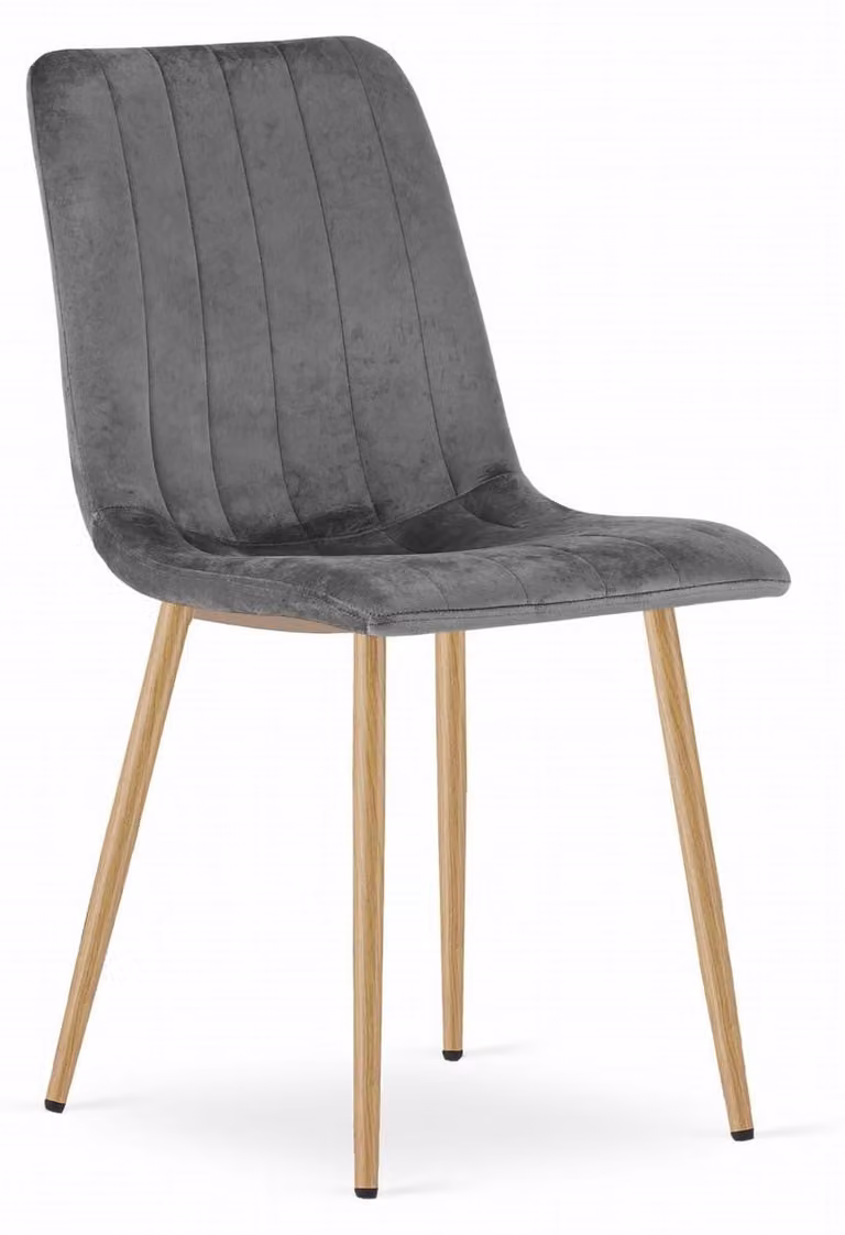 Sedia Lava in velluto grigio scuro con gambe effetto legno