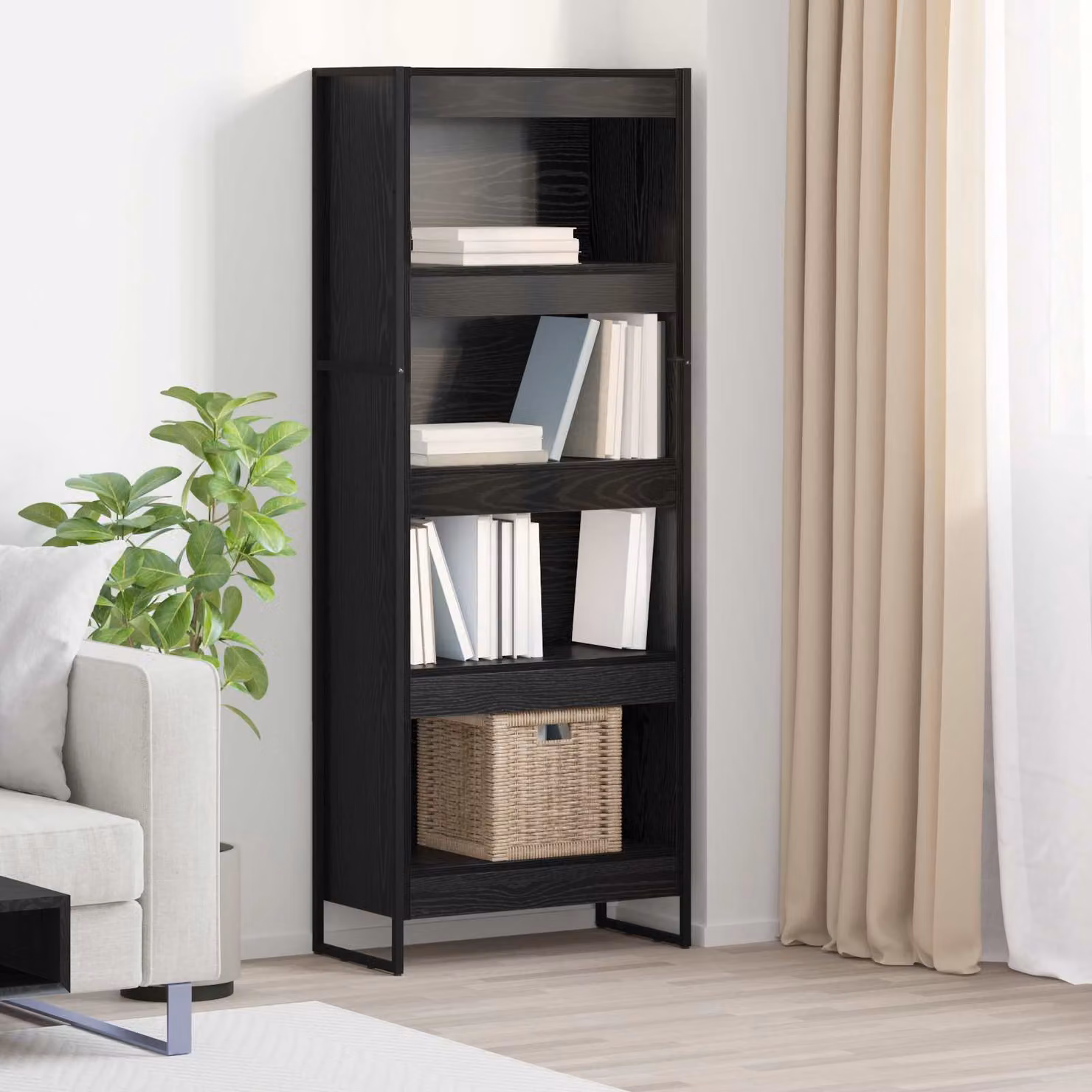 vidaXL Armadio per Libri in Stile Industrial in MDF e Metallo, Colore Nero, L 60 x P 30 x H 155 cm
