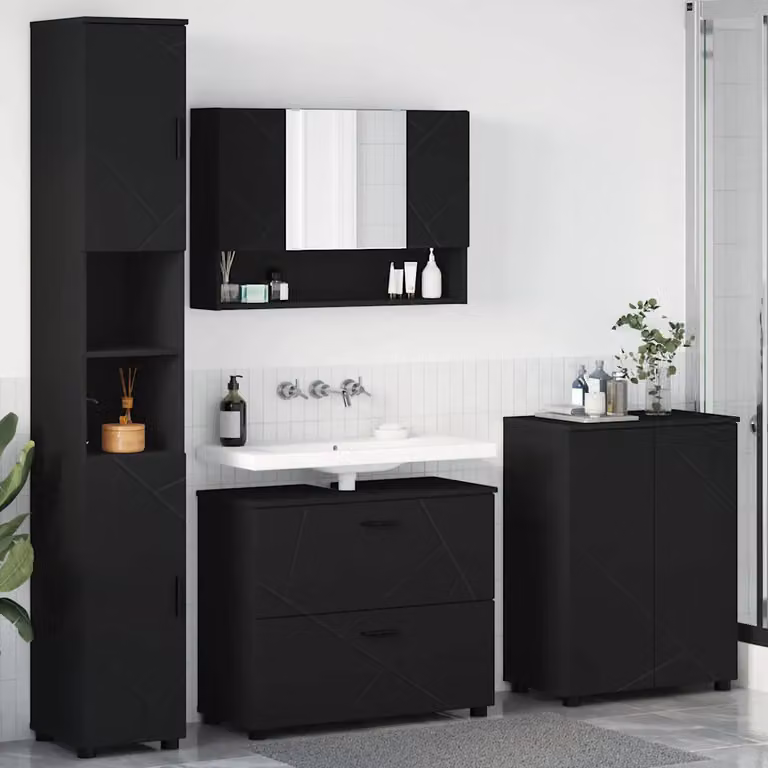 Set di mobili per il bagno moderno vidaXL in 4 pezzi nero opaco L/P/H: 80 x 35 x 192 cm