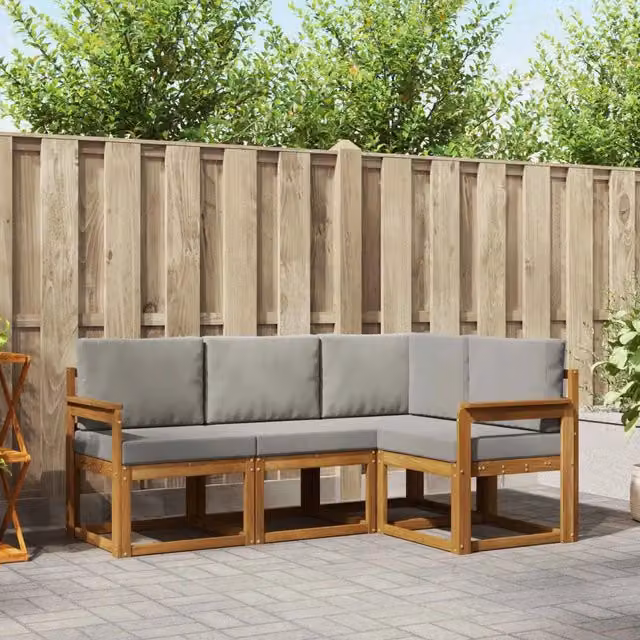 Set di divani da esterno 4 pz Grigio Naturale e Chiaro 3366314
