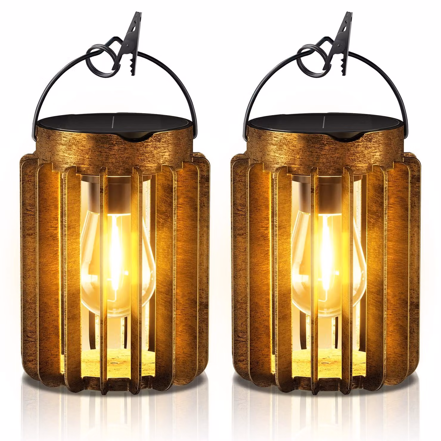 Lanterne solari da appendere, set da 2, colore bronzo, luce bianco caldo, grado di protezione IP65, materiale ABS