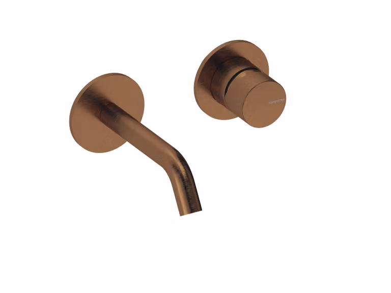 SANYCCES LOOP K ColdOpen Rubinetto lavabo da parete incasso con sporgenza di 14 cm, corpo incasso incluso, oro rosa spazzolato
