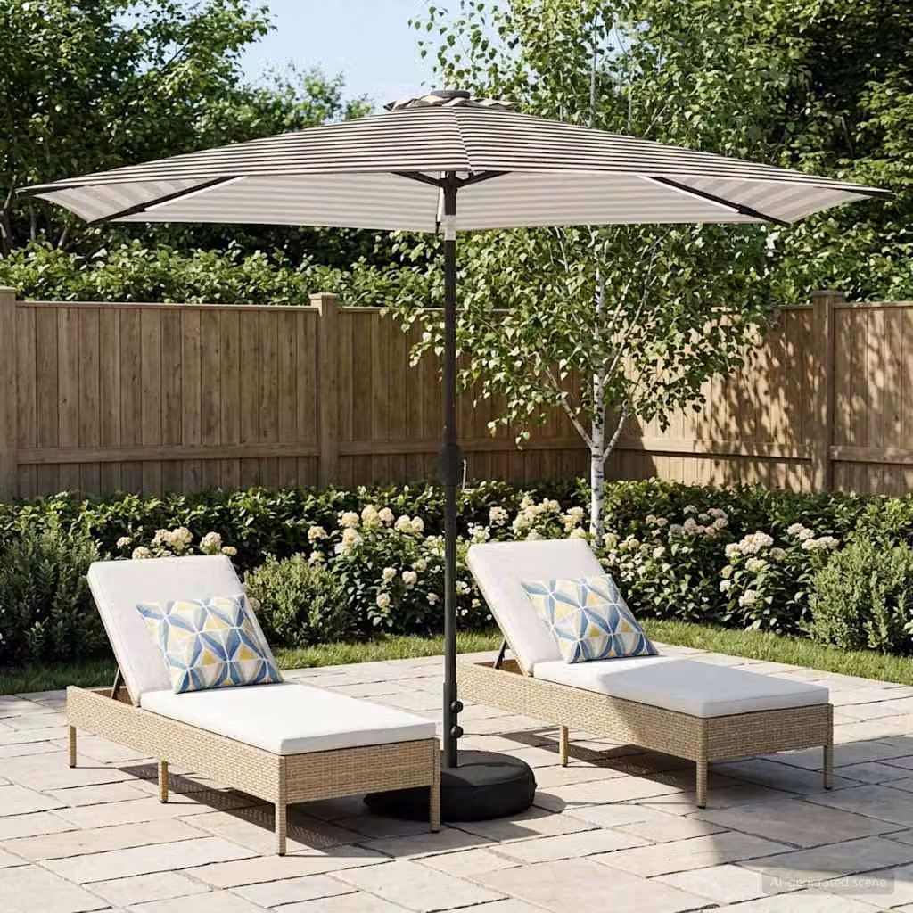 Parasol da giardino con luci LED e base vidaXL in poliestere, L/P: 300 x 300 cm