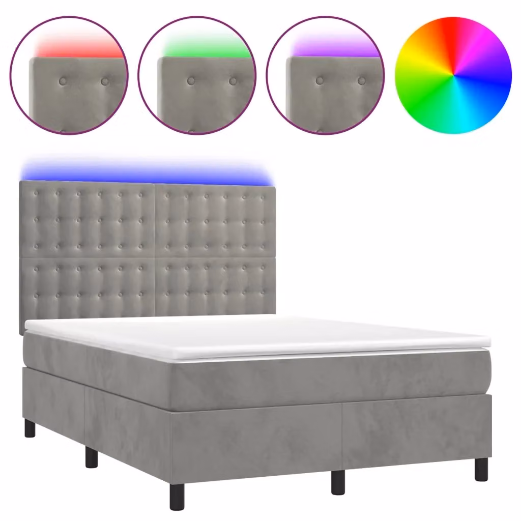 Letto Ibrido con Materasso a Molle Insacchettate e LED vidaXL in Velluto Grigio Chiaro L/P: 140 x 200 cm – 2