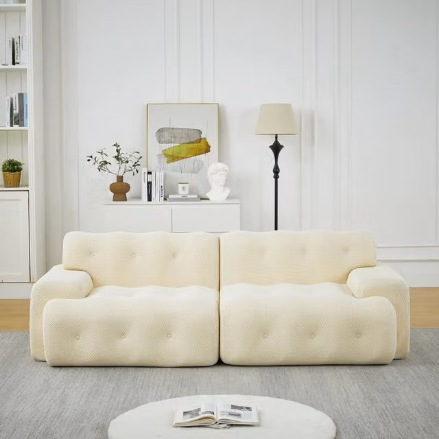Divano 2 Posti Cloud con Braccioli Larghi ¨C MINIMAL ¨C Beige, Velluto, Chesterfield