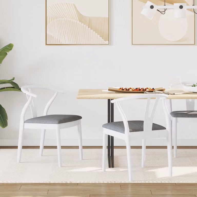 Set di 2 sedie da pranzo vidaXL in legno di gomma con braccioli, colore bianco e grigio, stile vintage