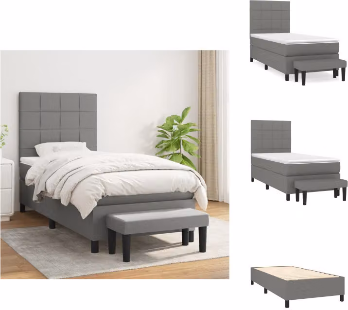 vidaXL Letto a molle con materasso grigio scuro 80x200 cm in tessuto - Letti e strutture letto