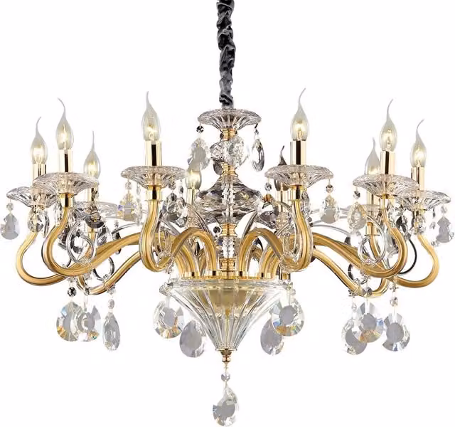 Lampadario Classico Negresco IDEAL LUX in Metallo e Cristallo Oro con 10 Luci E14