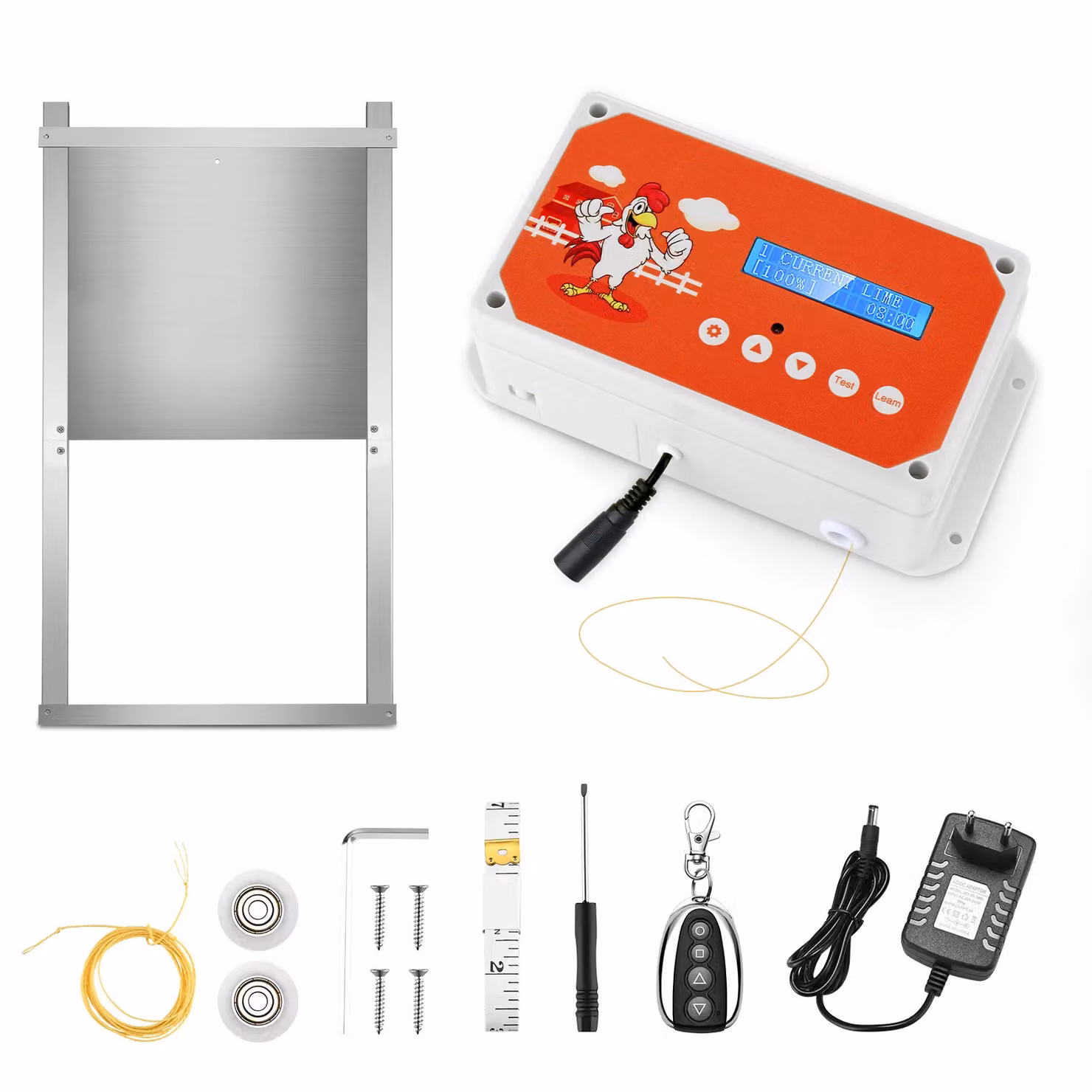 Apriporta automatico per pollaio, display LCD, telecomando da 40 metri, D