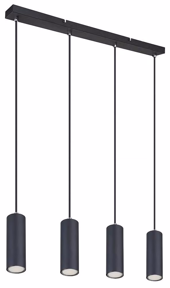 Lampada a sospensione, plafoniera, metallo nero, 4 luci, attacco GU10
