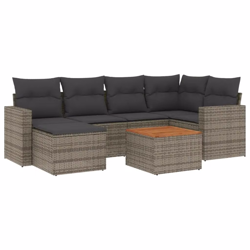 vidaXL Set di Divani da Giardino a L 7 pz in Polyrattan Grigio con Cuscini e Tavolino – 2