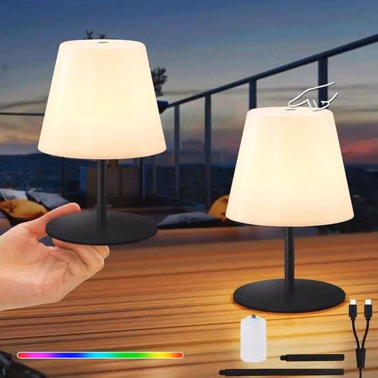 Piccola lampada da tavolo wireless ricaricabile, luce bianca calda, 7 colori, per interni ed esterni