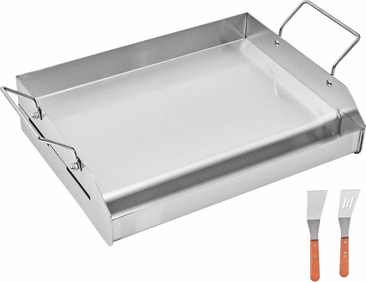 Piastra per barbecue SucceBuy in acciaio inossidabile, piastra rettangolare (425 x 270 mm) con superficie liscia, accessorio per barbecue a gas per BBQ e teppanyaki, utensile da cucina portatile con manico per uso familiare