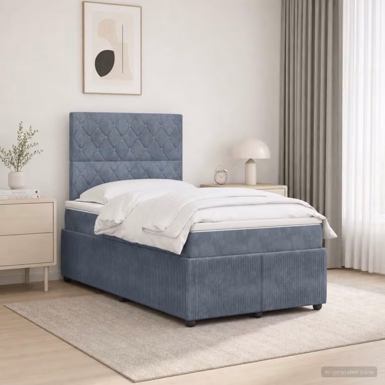 vidaXL Letto Box Spring Moderno in Velluto con Materasso Ibrido e Illuminazione LED, L/P: 120 x 200 cm