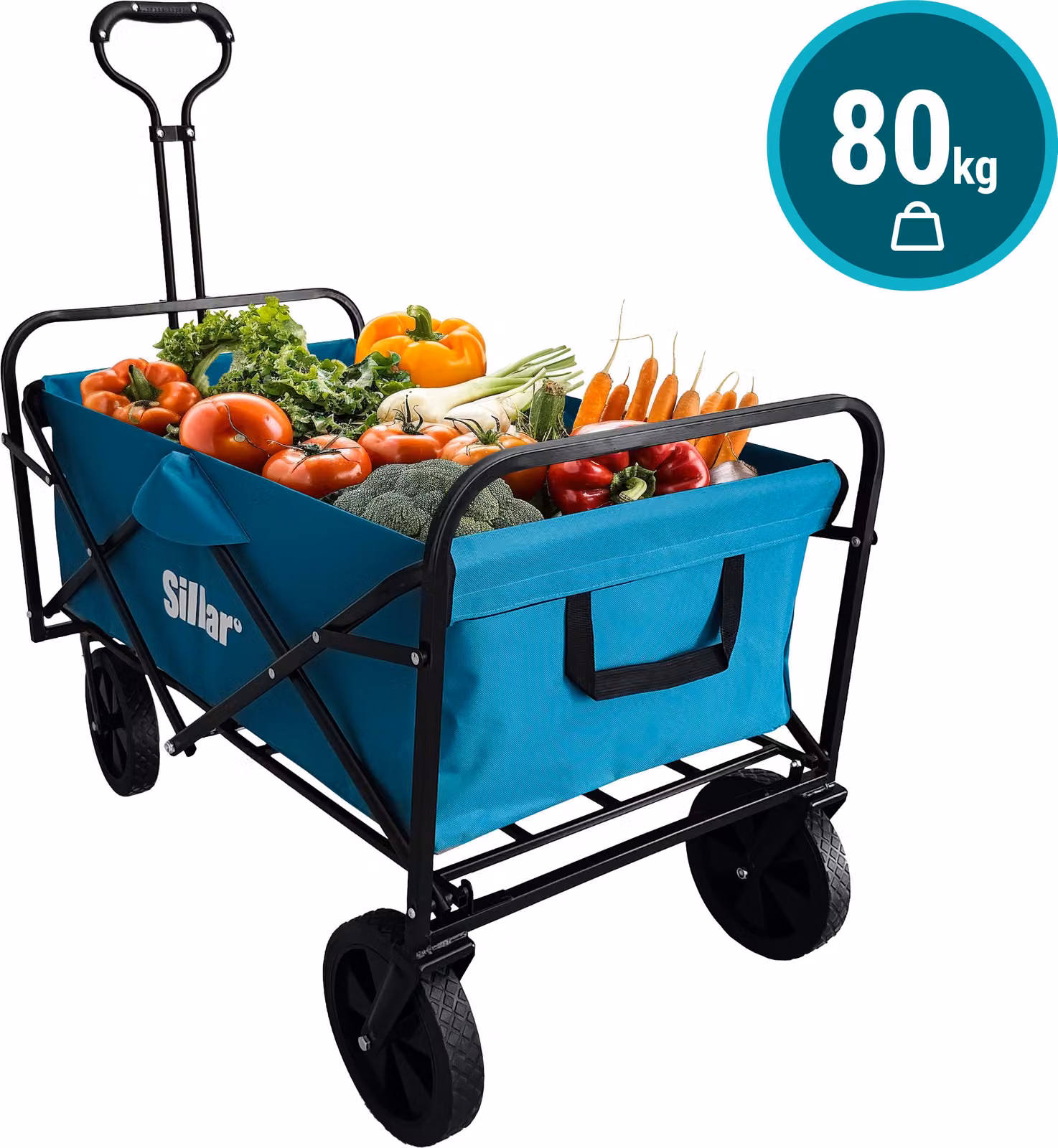 Carrello pieghevole Sillar da 100 litri – carrello da giardino, carrello da esterno con maniglia e 4 ruote, portata massima 80 kg