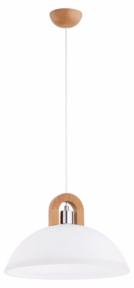 Lampada a sospensione MIGOT in legno chiaro, bianco e cromato, 1xE27x15W, legno, dimensioni: 90x30x30 cm, IP20, Alfa